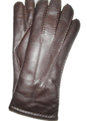 Varm Fårskinnshandske, Lammpälshandske, Handsydd Damhandske, Skinnhandske, Mörkbrun
